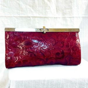 Oxblood Vintage Clutch with Stamped  Faux Leather.   Sophisticated Bombshell!